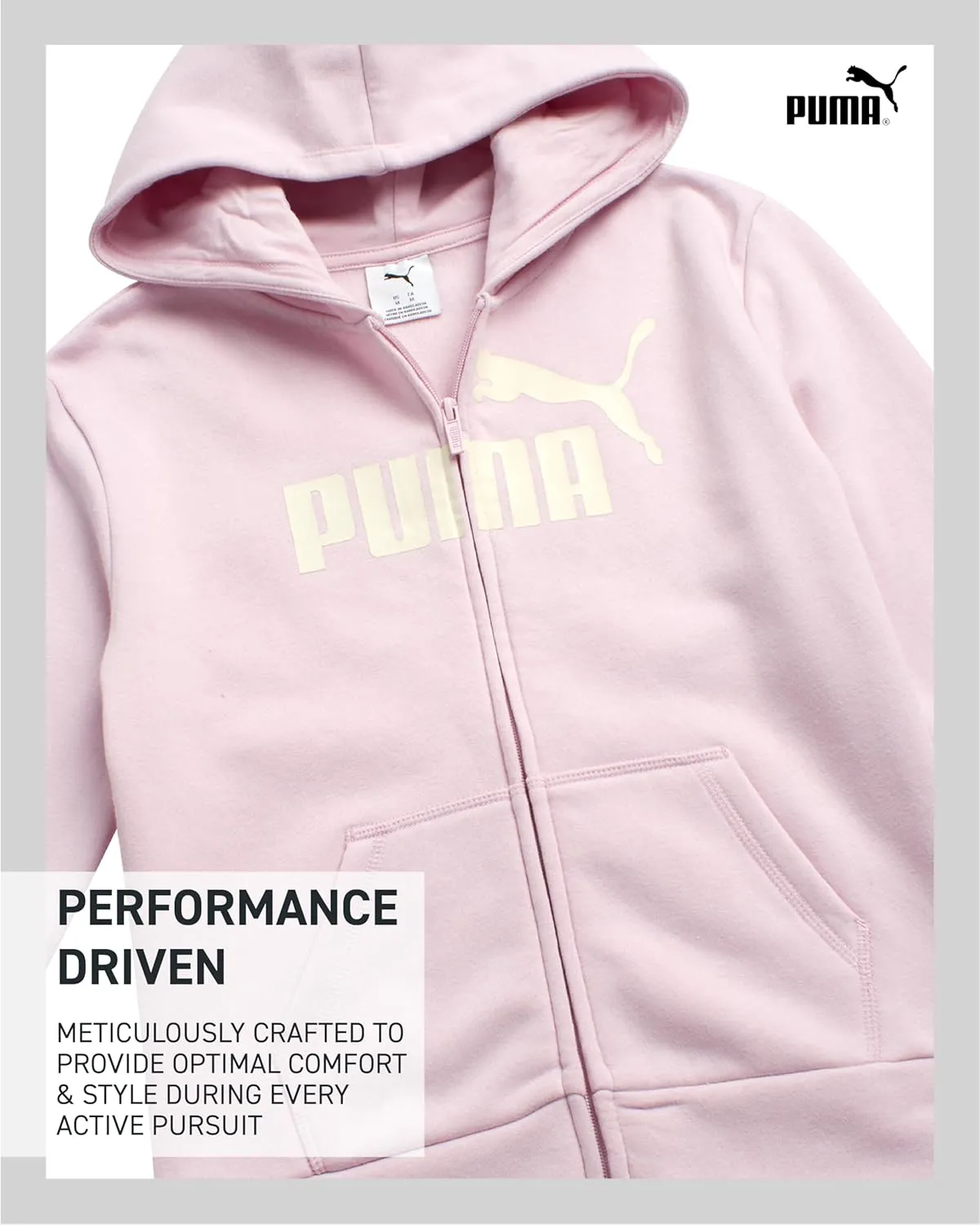 PUMA Girls' Zip Up Hoodie - Soft Core Fleece Hooded Graphic Logo Sweatshirt for Girls with Pockets (Sizes: 7-16)