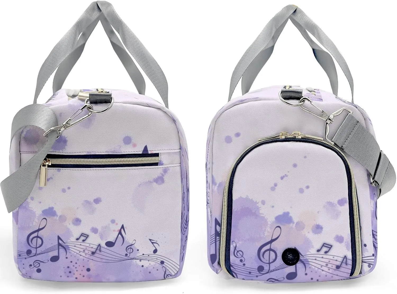 Purple Note Musical Personalized Duffel Bag,Custom Travel Gym Bag with Name,Waterproof Sports Overnight Bag with Shoe Compartment & Shoulder Strap