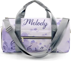 Purple Note Musical Personalized Duffel Bag,Custom Travel Gym Bag with Name,Waterproof Sports Overnight Bag with Shoe Compartment & Shoulder Strap