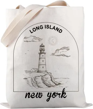 PWHAOO Long Island Travel Tote Bag Long Island New York Merchandise Tote Bag Long Island Souvenir Beach Lover Gift