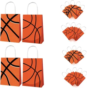Qpout 12 Pack Basketball Gift Bags Bulk, Basketball Goodie Treats Bag for Team Snacks, Girls Boys Basketball Team Bag, Basketball Party Favors Bags for Birthday, Paper Candy Bags