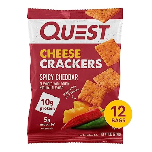 Quest Nutrition Cheese Crackers, Spicy Cheddar Blast, 12 Count (1.06 oz bags)