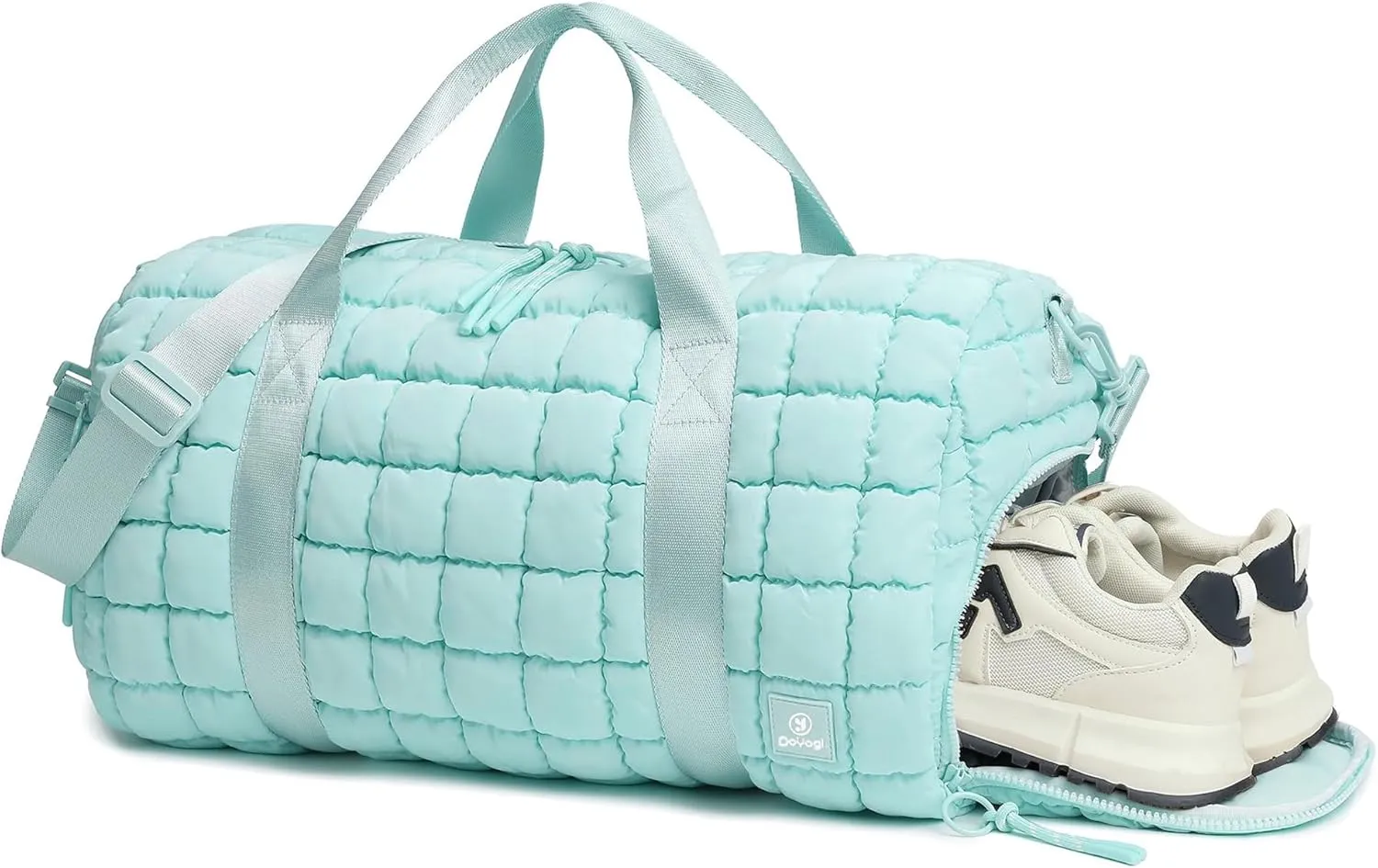 Quilted Gym Bag for Women,Duffle Bag for Travel with Wet Pocket,Carry on Weekender Bags for Women,Travel Bag with Shoe Compartment (Ice blue)