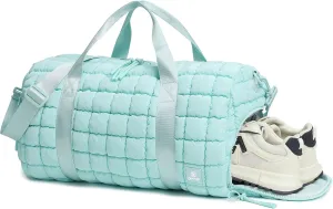 Quilted Gym Bag for Women,Duffle Bag for Travel with Wet Pocket,Carry on Weekender Bags for Women,Travel Bag with Shoe Compartment (Ice blue)