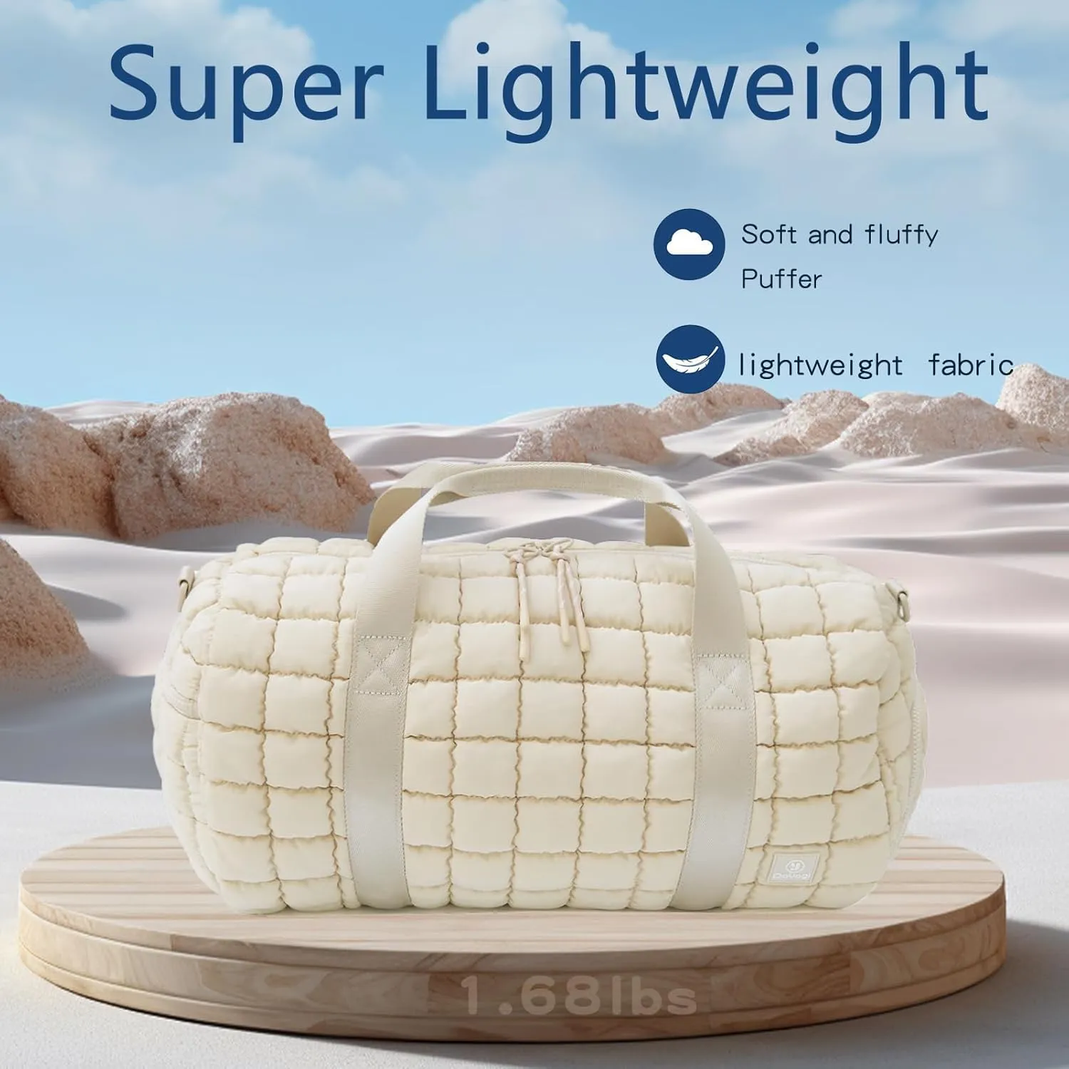 Quilted Gym Bag for Women,Duffle Bag for Travel with Wet Pocket,Carry on Weekender Bags for Women,Travel Bag with Shoe Compartment(Beige)