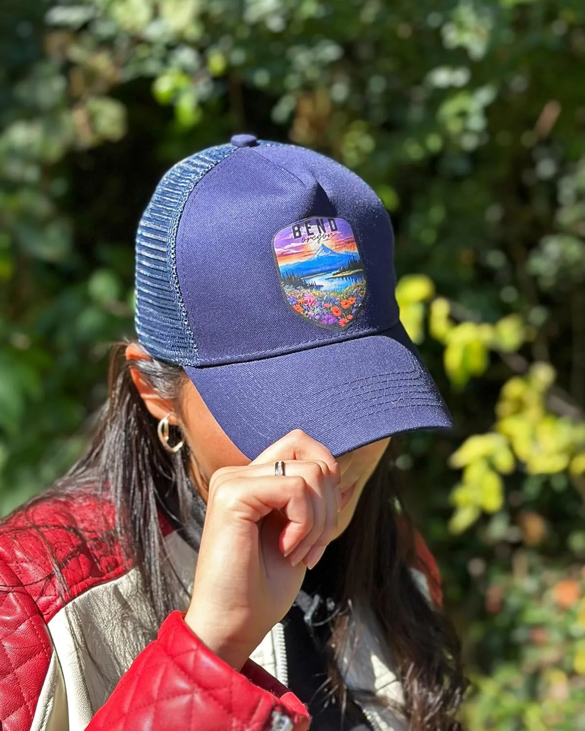 R and R Imports Navarre Beach Florida Pier Painting Design Navy Unisex Mesh Snapback Trucker Hat