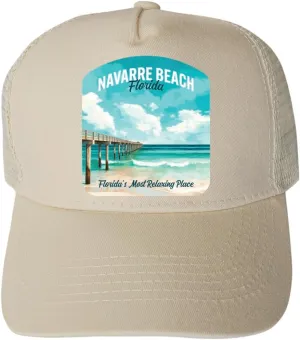 R and R Imports Navarre Beach Florida Pier Painting Design Navy Unisex Mesh Snapback Trucker Hat