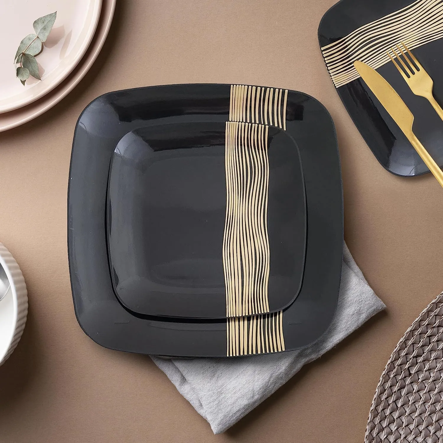 R-kay Black And Gold Plates For Party - 40 Pack - 10.25 Inch And 7.5 Inch - Heavy Duty Disposable Plates