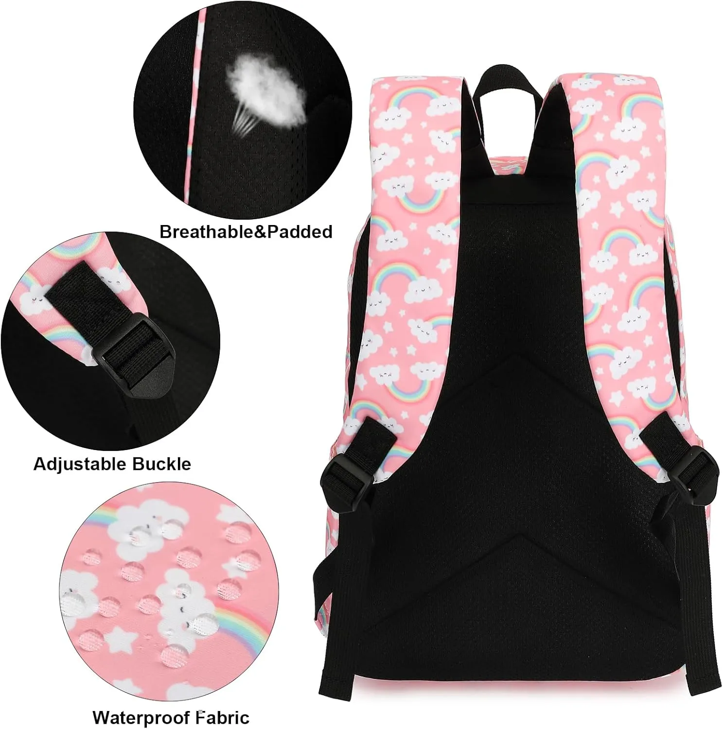 Rainbow School Backpack for Teen Girls, 3-in-1 Kids Backpack Bookbag Set School Bags with Lunch Box Pencil Case