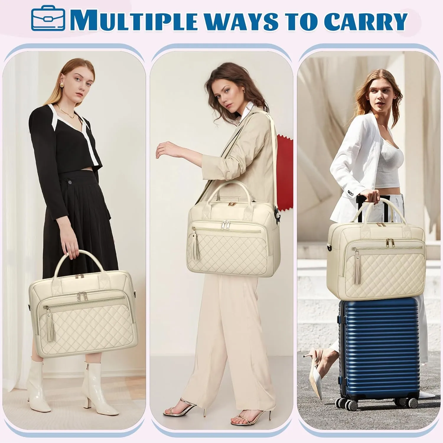 RAINSMORE Laptop Bag 17.3 Inch Briefcase for Women Waterproof Computer Messenger Shoulder Bags Large Laptop Case for Work Business Office Travel College, Beige