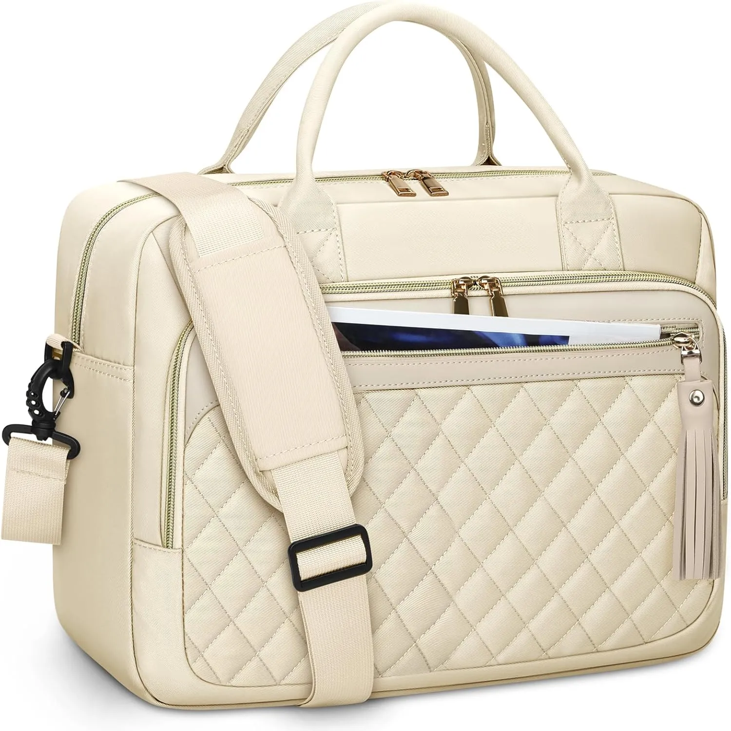 RAINSMORE Laptop Bag 17.3 Inch Briefcase for Women Waterproof Computer Messenger Shoulder Bags Large Laptop Case for Work Business Office Travel College, Beige