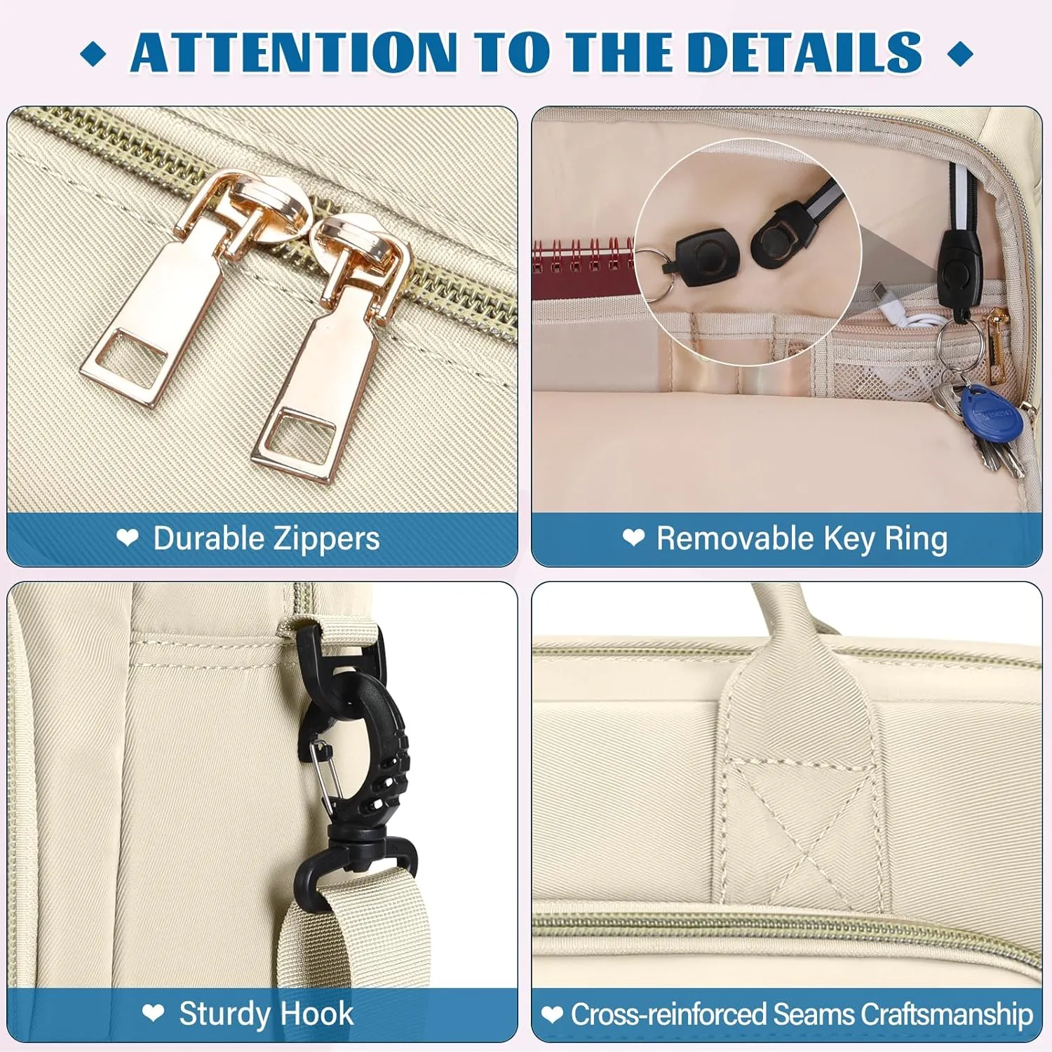 RAINSMORE Laptop Bag 17.3 Inch Briefcase for Women Waterproof Computer Messenger Shoulder Bags Large Laptop Case for Work Business Office Travel College, Beige