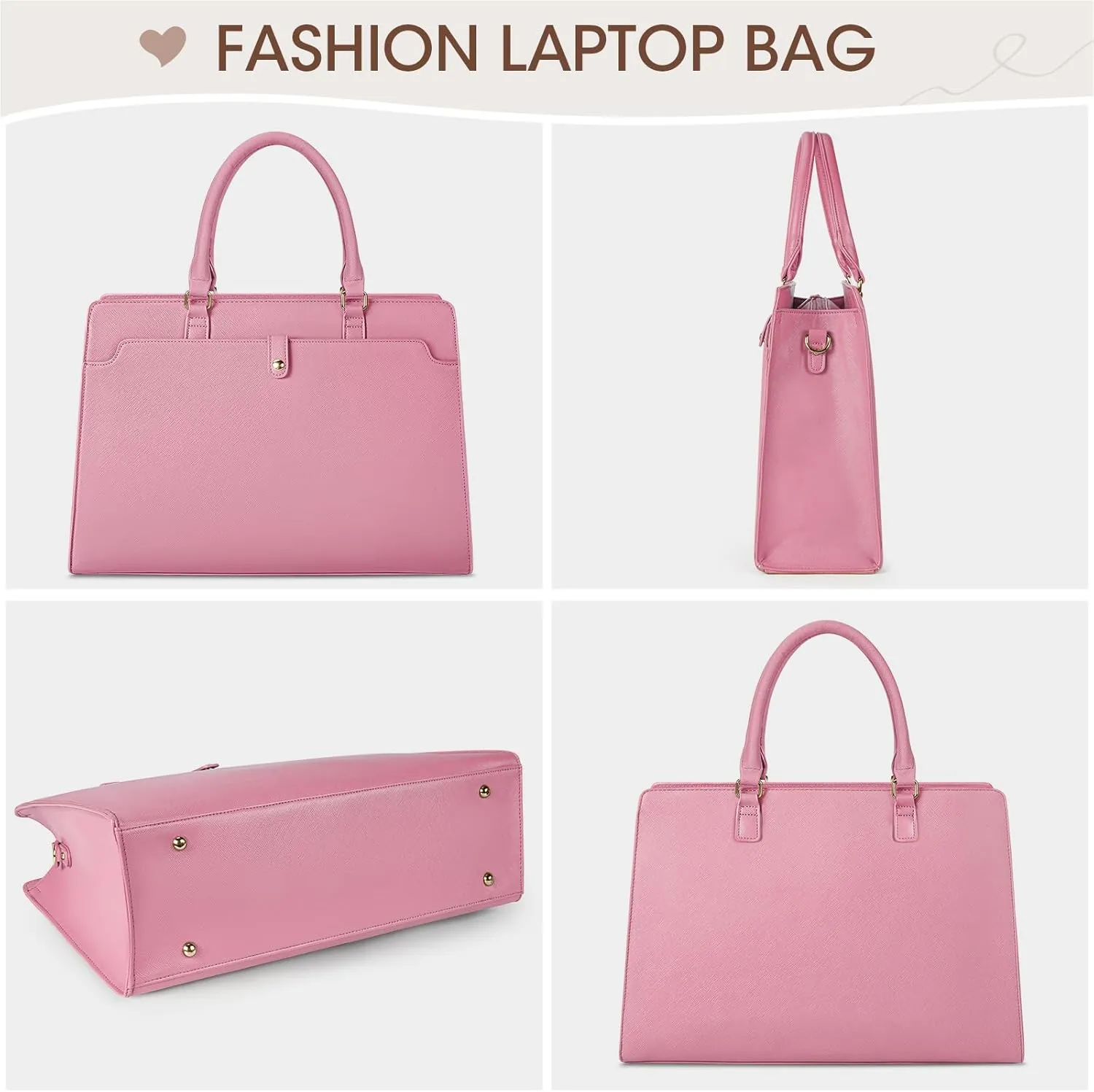 RAINSMORE Laptop Bag for Women 15.6 Inch Laptop Tote Bag Leather Work Bag Waterproof Womens Briefcase Business Office Computer Tote Bag Large Capacity Handbag Shoulder Bag Pink