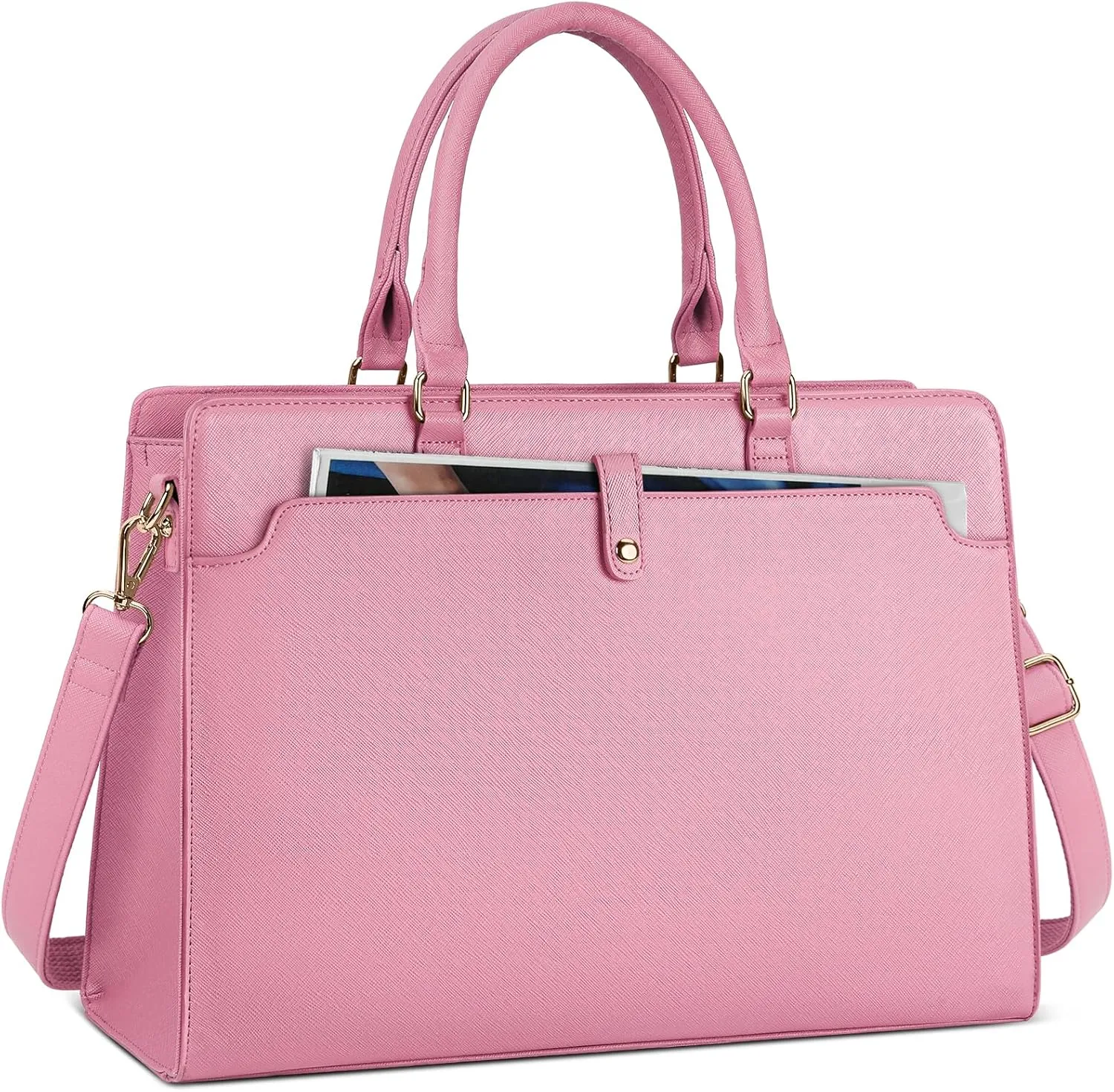 RAINSMORE Laptop Bag for Women 15.6 Inch Laptop Tote Bag Leather Work Bag Waterproof Womens Briefcase Business Office Computer Tote Bag Large Capacity Handbag Shoulder Bag Pink