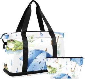 Rainy Frogs Gym Bag for Women Sport Travel Duffel Bag Shoulder Weekender Overnight Bags with Wet Pocket & Shoe Compartment