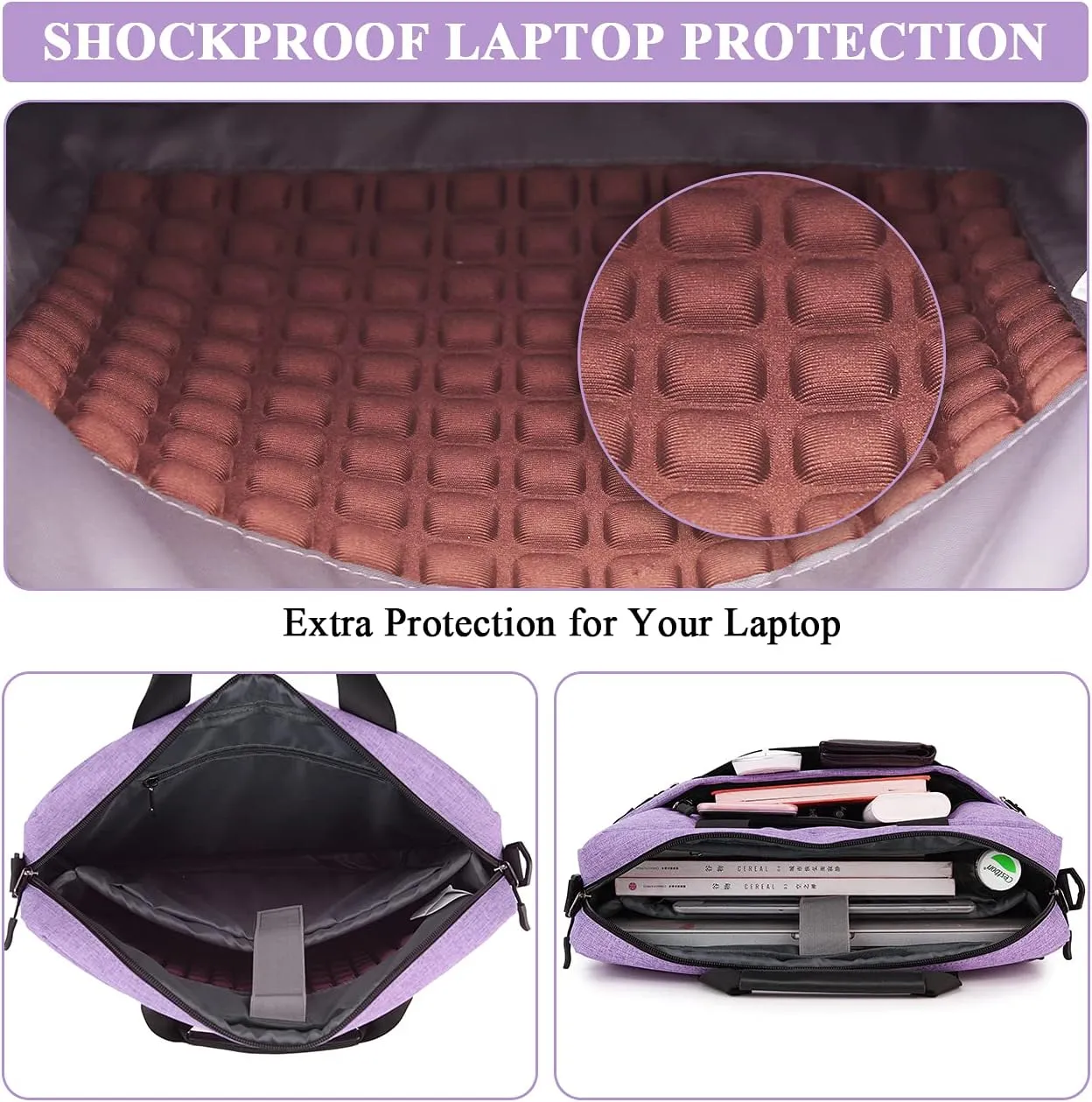 RAVUO Laptop Bag for Women, Water Resistant Lightweight 17inch Shockproof Laptop Shoulder Bag Sleeve Case Business Briefcase with Shoulder Strap Purple