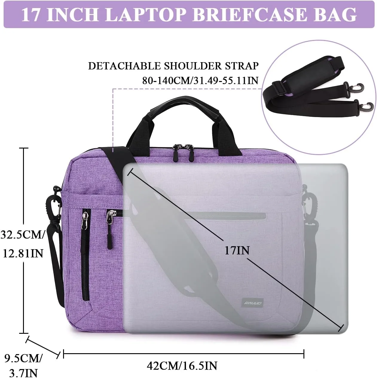 RAVUO Laptop Bag for Women, Water Resistant Lightweight 17inch Shockproof Laptop Shoulder Bag Sleeve Case Business Briefcase with Shoulder Strap Purple