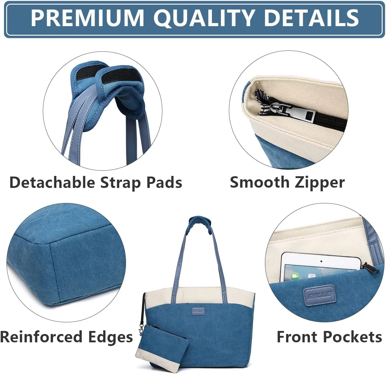 RAVUO Tote Bag for Women, Water Resistant 2PCS Set 15.6 Inch Laptop Travelling Bags Work Teacher Purse W Portable Pouch