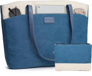 RAVUO Tote Bag for Women, Water Resistant 2PCS Set 15.6 Inch Laptop Travelling Bags Work Teacher Purse W Portable Pouch