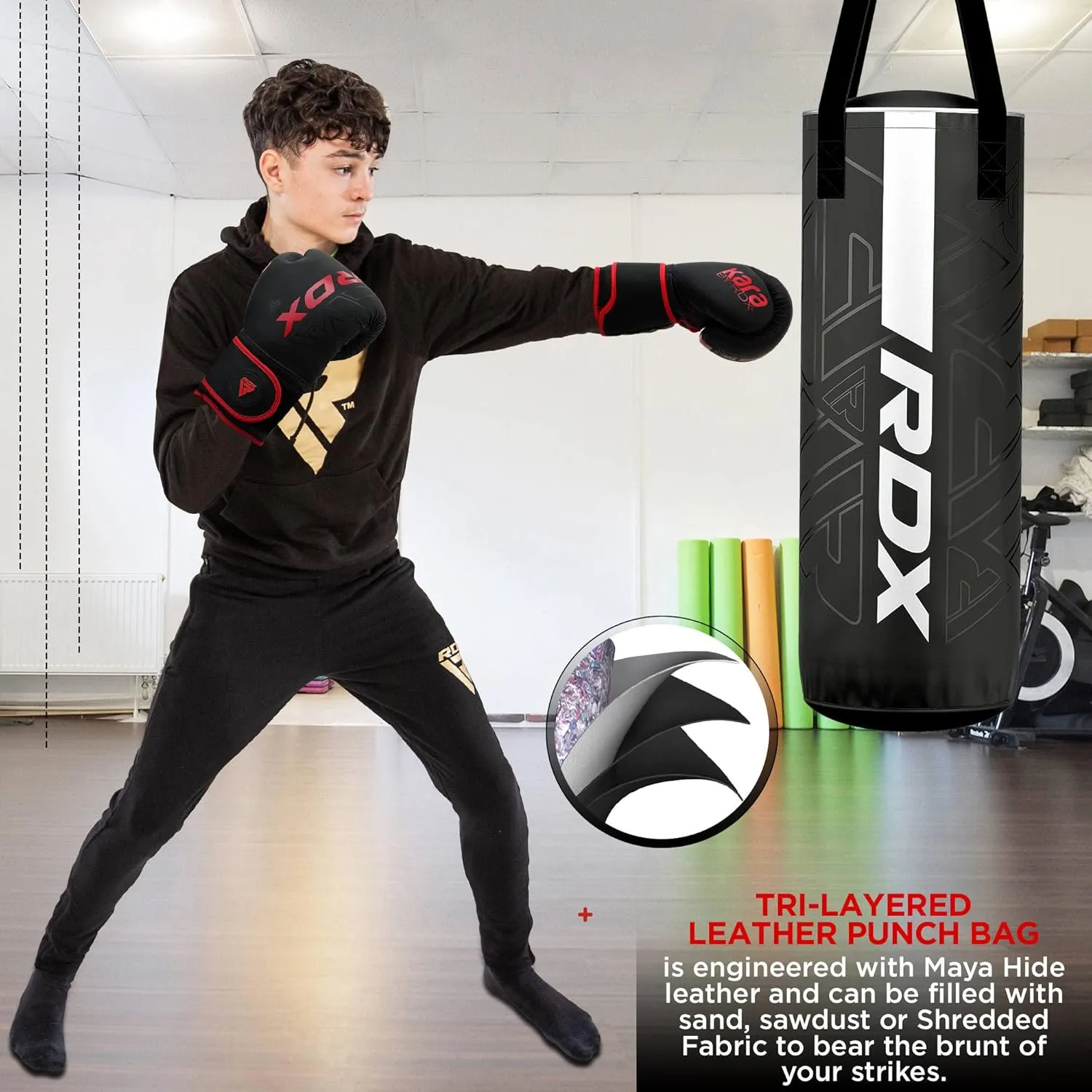RDX Kids Unfilled Punching Bag Set 2FT with Boxing Gloves, Non Tear Maya Hide Leather Kara Junior Hanging Bag for Kickboxing MMA Muay Thai Taekwondo Karate BJJ Strength Training, Home Gym Equipment