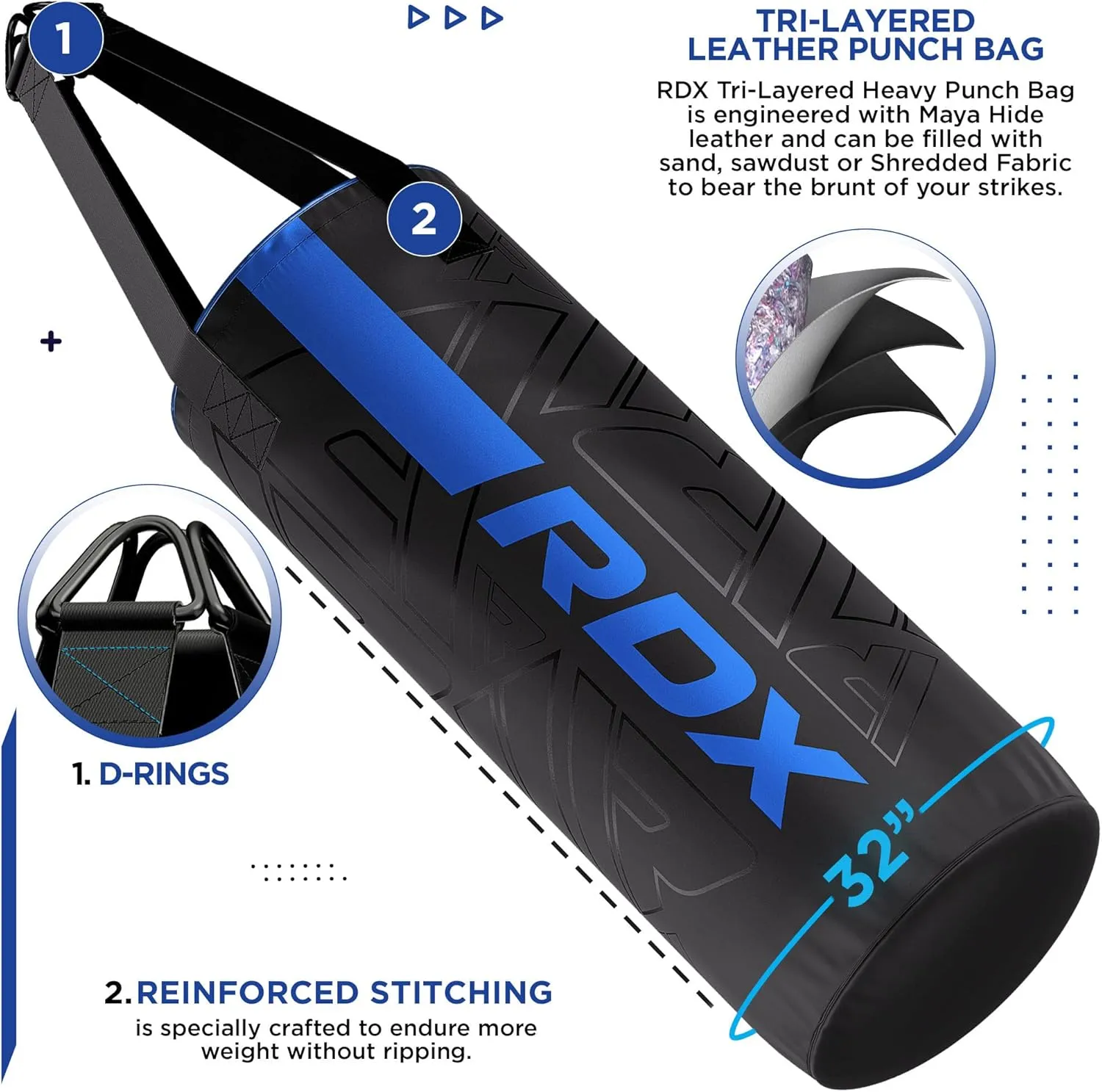 RDX Kids Unfilled Punching Bag Set 2FT with Boxing Gloves, Non Tear Maya Hide Leather Kara Junior Hanging Bag for Kickboxing MMA Muay Thai Taekwondo Karate BJJ Strength Training, Home Gym Equipment