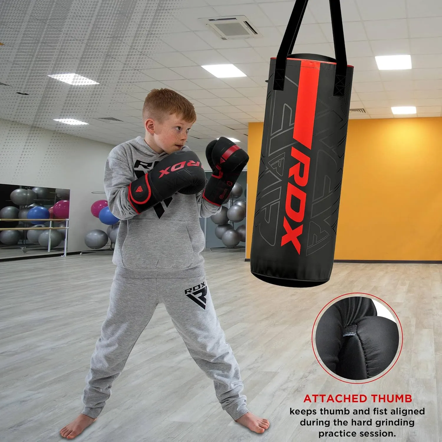 RDX Kids Unfilled Punching Bag Set 2FT with Boxing Gloves, Non Tear Maya Hide Leather Kara Junior Hanging Bag for Kickboxing MMA Muay Thai Taekwondo Karate BJJ Strength Training, Home Gym Equipment