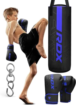 RDX Kids Unfilled Punching Bag Set 2FT with Boxing Gloves, Non Tear Maya Hide Leather Kara Junior Hanging Bag for Kickboxing MMA Muay Thai Taekwondo Karate BJJ Strength Training, Home Gym Equipment
