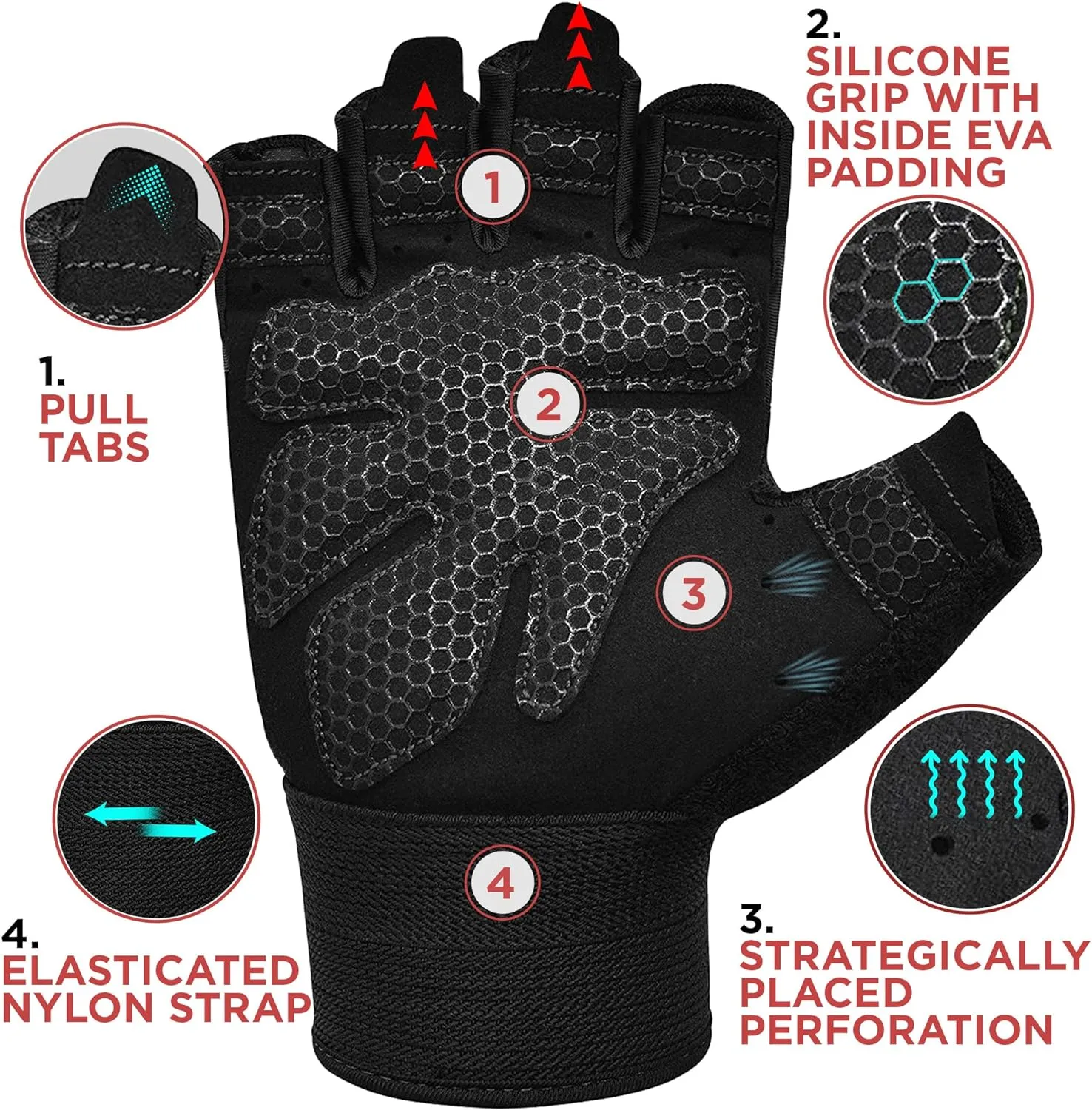 RDX Weight Lifting Gloves Gym Fitness Workout, Anti Slip Padded Full Palm Protection, Ultra Ventilated, Bodybuilding Strength Training HIIT WOD Exercise, Half Finger Men Women Cycling Rowing Climbing