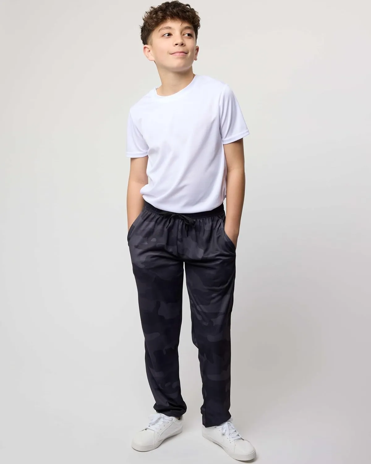 Real Essentials 3 Pack: Boys' Mesh Open Bottom Active Sweatpants with Pockets & Drawstring