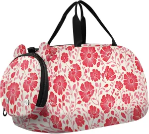 Red Flowers Floral Girl's Gym Duffel Bag with Shoes Compartment Large Capacity Personal Item Travel Bag for Travel, Sports, Duffel, Weekender