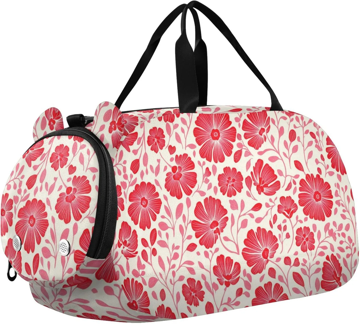 Red Flowers Floral Girl's Gym Duffel Bag with Shoes Compartment Large Capacity Personal Item Travel Bag for Travel, Sports, Duffel, Weekender