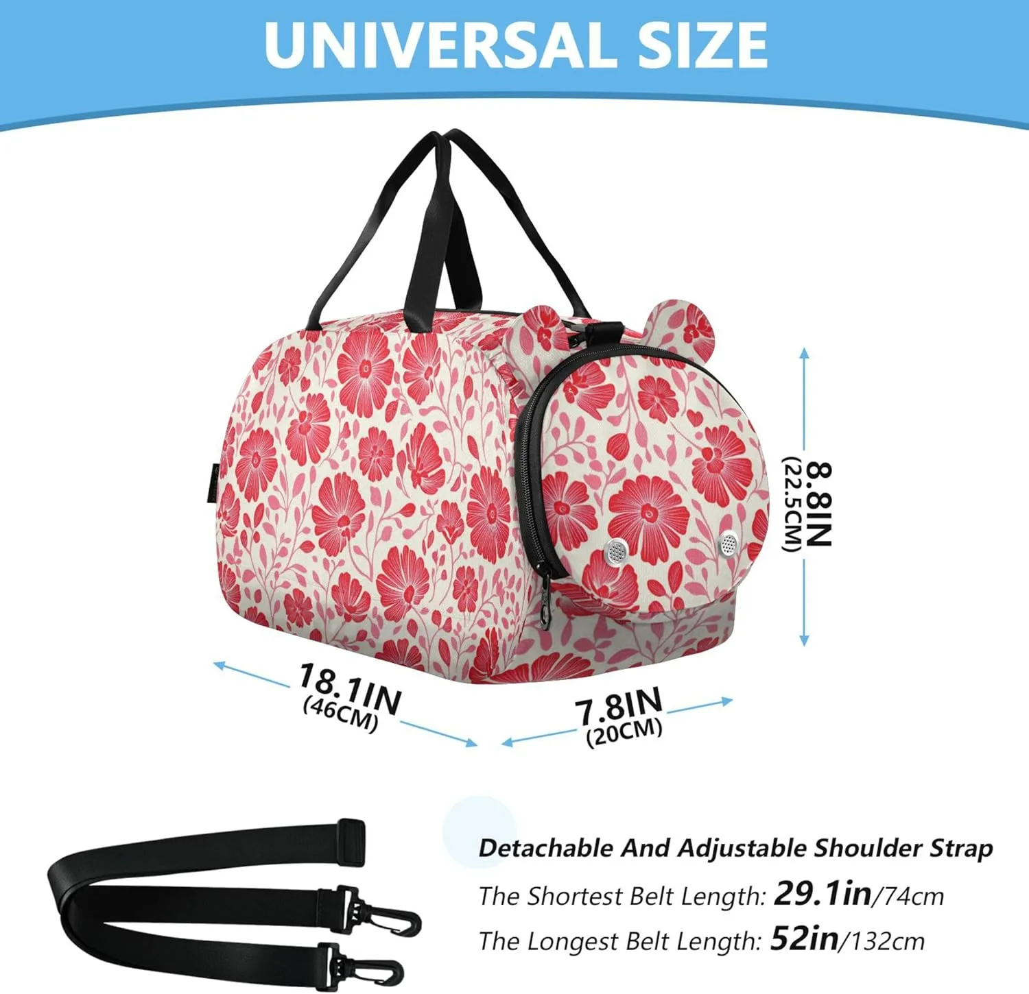 Red Flowers Floral Girl's Gym Duffel Bag with Shoes Compartment Large Capacity Personal Item Travel Bag for Travel, Sports, Duffel, Weekender