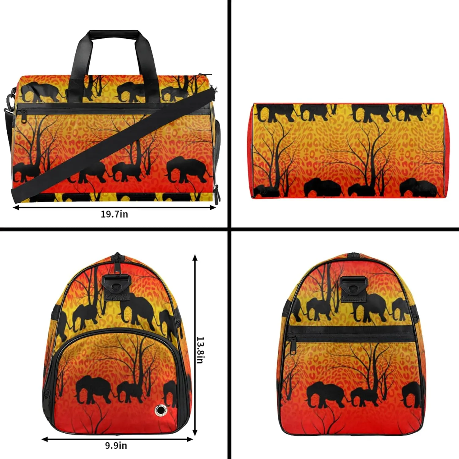 Red Forest Gym Bags for Men Women, 43L Medium Sports Elephant Travel Duffel Bag for Men with Shoe Compartment,Carry on Bags for Airplanes Women
