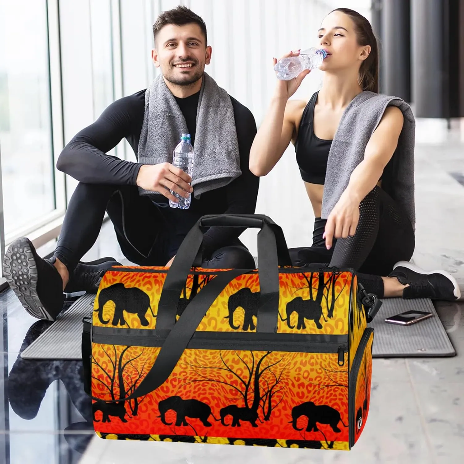 Red Forest Gym Bags for Men Women, 43L Medium Sports Elephant Travel Duffel Bag for Men with Shoe Compartment,Carry on Bags for Airplanes Women