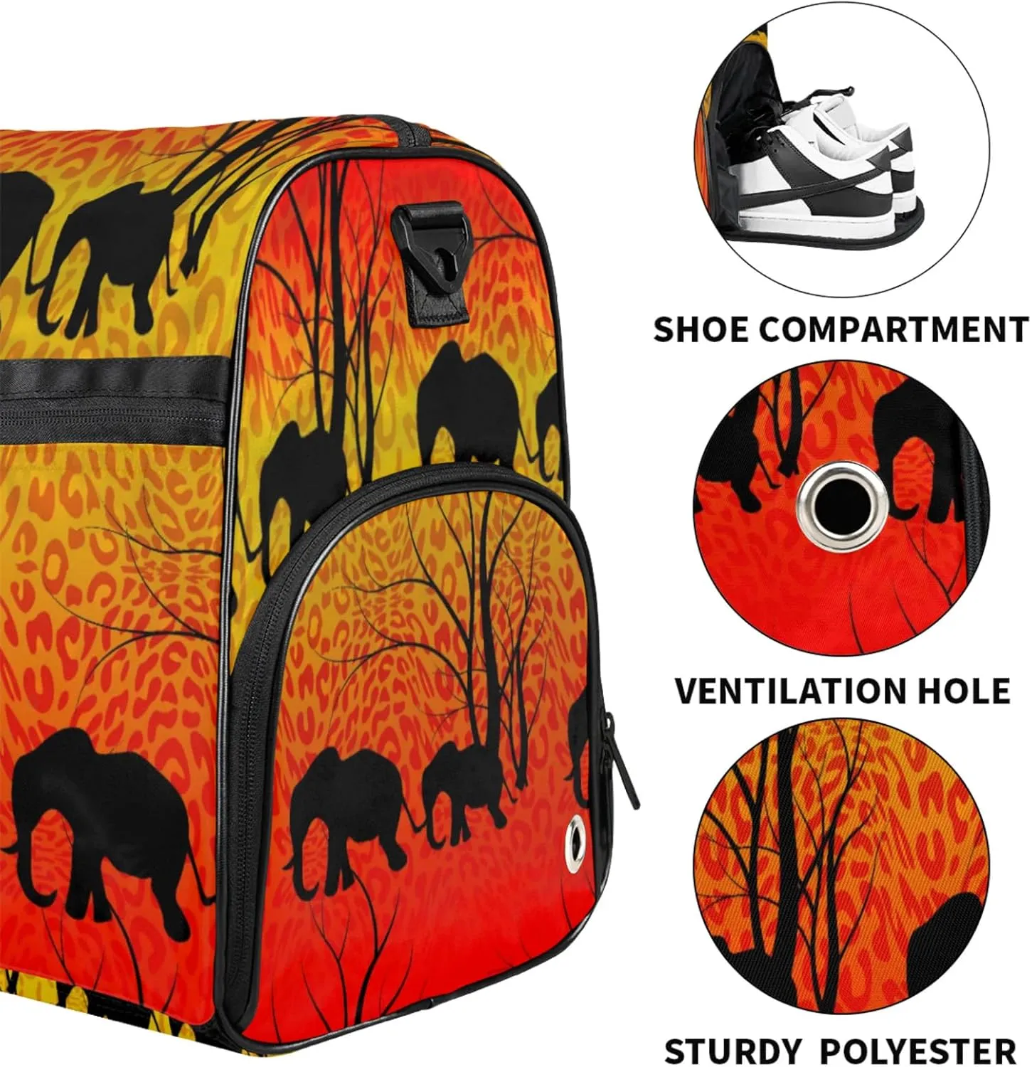 Red Forest Gym Bags for Men Women, 43L Medium Sports Elephant Travel Duffel Bag for Men with Shoe Compartment,Carry on Bags for Airplanes Women