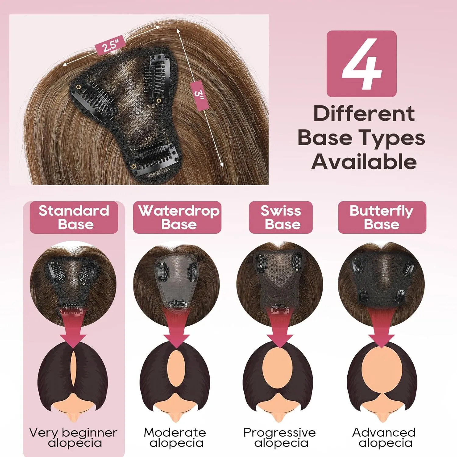 REECHO Real Human Hair Topper, 10 inch Women Hair Toppers for Thinning Hair, 100 Percent Human Hair Large Coverage Natural Hairpiece Wiglet, Standard Base 3.5"x2", Medium Brown with Highlights