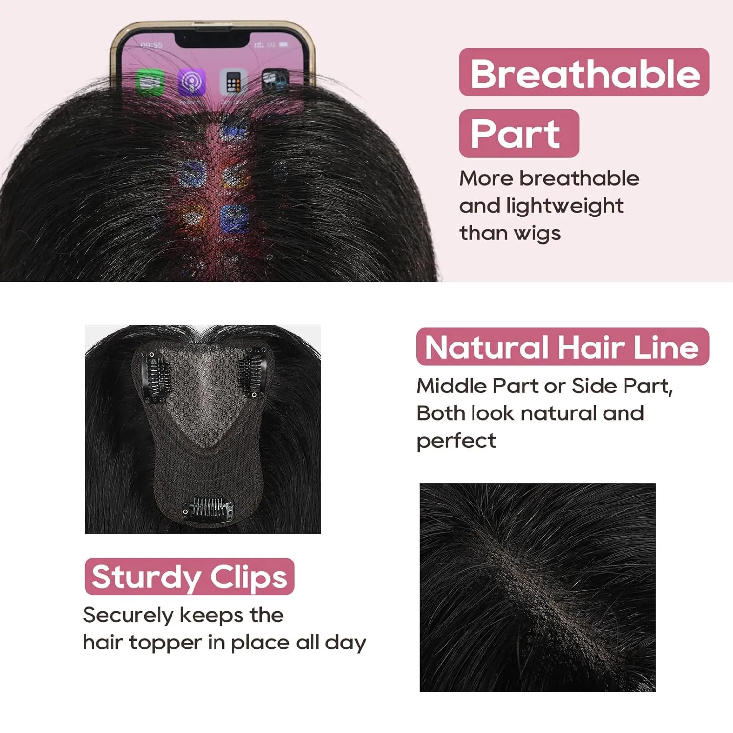 REECHO Real Human Hair Topper, 10 inch Women Hair Toppers for Thinning Hair, 100 Percent Human Hair Large Coverage Natural Hairpiece Wiglet, Standard Base 3.5"x2", Medium Brown with Highlights