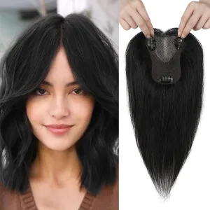 REECHO Real Human Hair Topper, 10 inch Women Hair Toppers for Thinning Hair, 100 Percent Human Hair Large Coverage Natural Hairpiece Wiglet, Waterdrop Base 2.5"x4", Natural Black