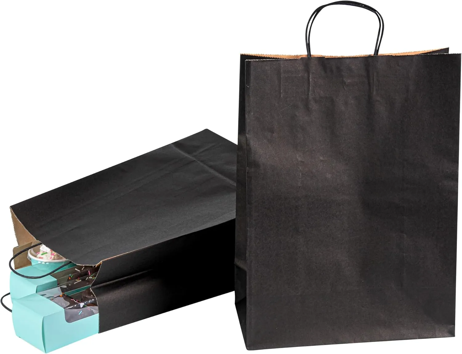Restaurantware - Saving Nature 12.6 x 6.3 x 16.9 Inch Paper Shopping Bags, 100 Sturdy Bags with Handles - Durable, for Groceries, Black Paper Retail Handle Bags, for Gifts