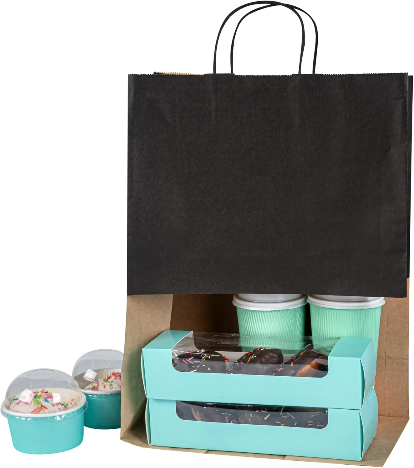 Restaurantware - Saving Nature 12.6 x 6.3 x 16.9 Inch Paper Shopping Bags, 100 Sturdy Bags with Handles - Durable, for Groceries, Black Paper Retail Handle Bags, for Gifts