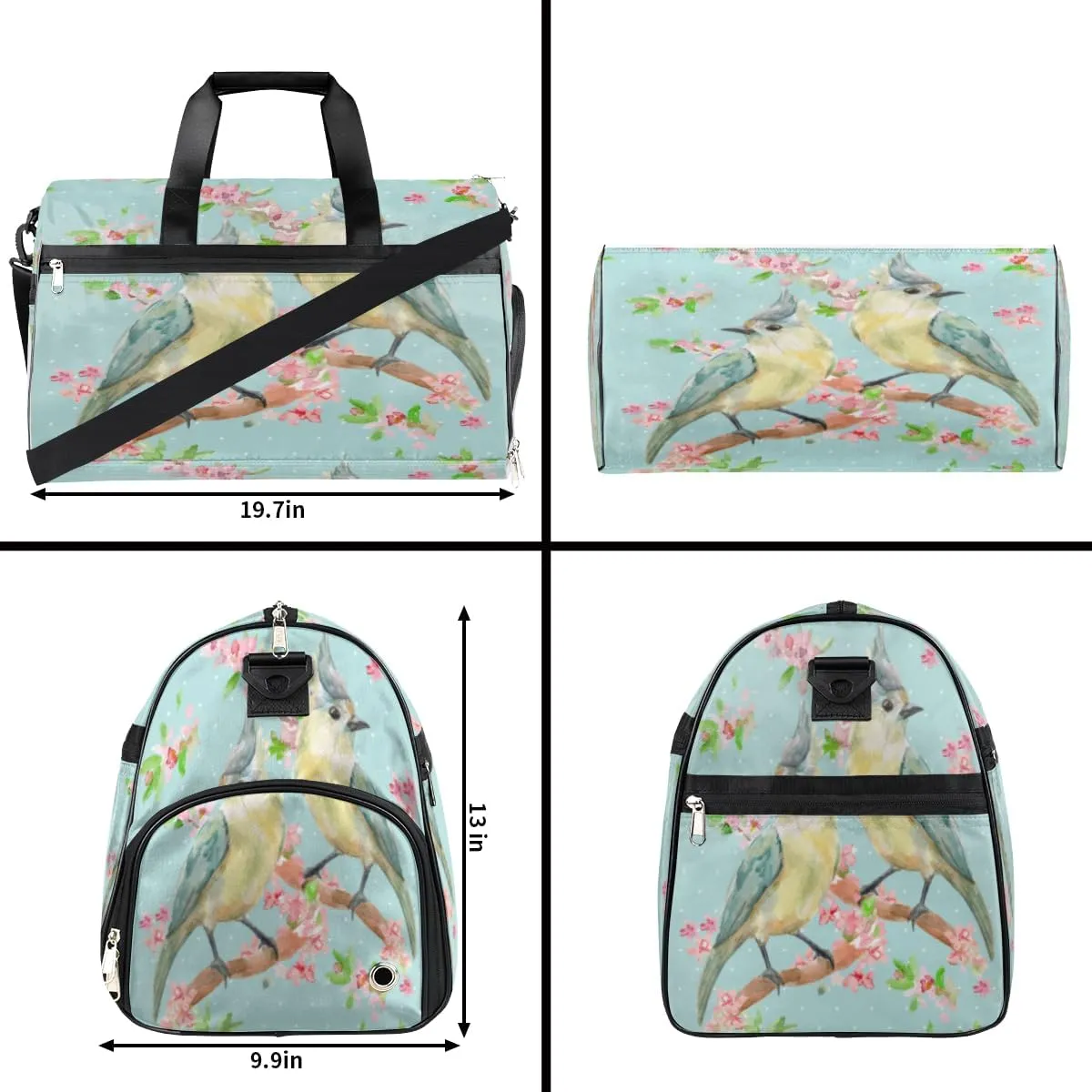 Retro Bird Sports Gym Bag for Women Men Travel Duffel Bag with Wet Pocket & Shoes Compartment Waterproof Weekender Overnight Tote Carry on Bag Lightweight
