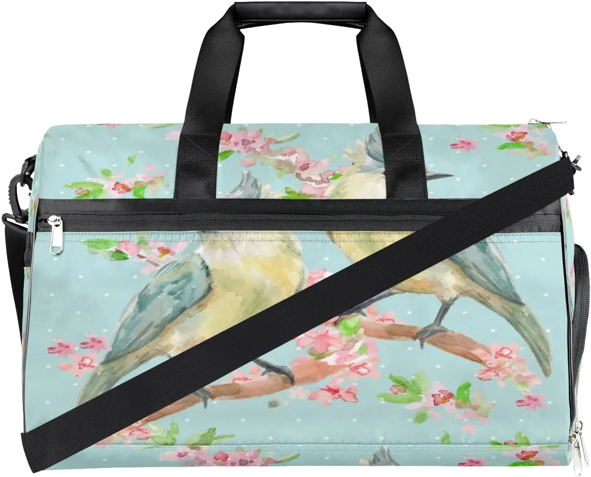 Retro Bird Sports Gym Bag for Women Men Travel Duffel Bag with Wet Pocket & Shoes Compartment Waterproof Weekender Overnight Tote Carry on Bag Lightweight