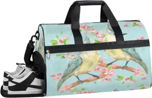 Retro Bird Sports Gym Bag for Women Men Travel Duffel Bag with Wet Pocket & Shoes Compartment Waterproof Weekender Overnight Tote Carry on Bag Lightweight