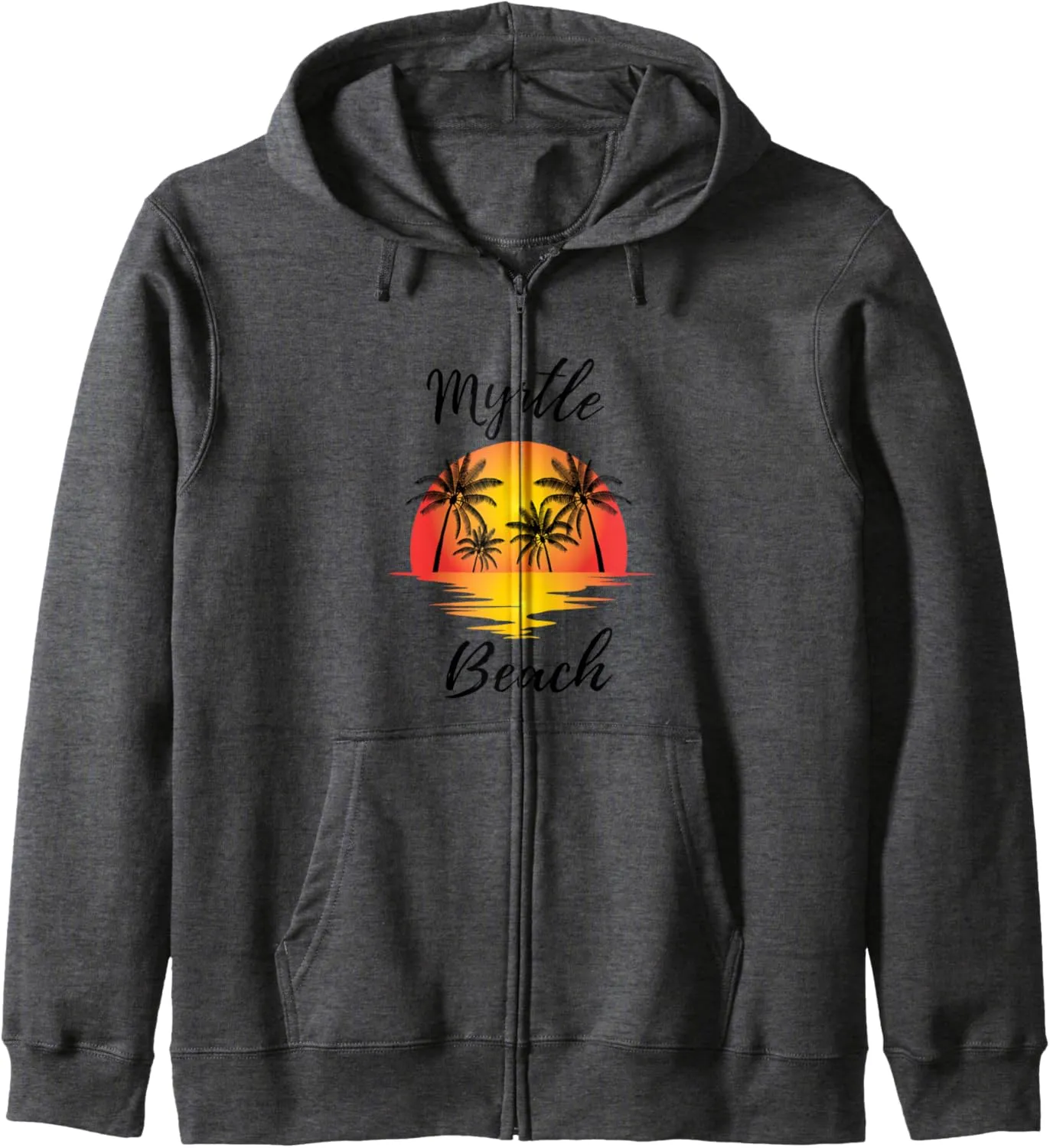 Retro Cool Myrtle Beach Mens Womens SC Novelty Sunset Palm Zip Hoodie