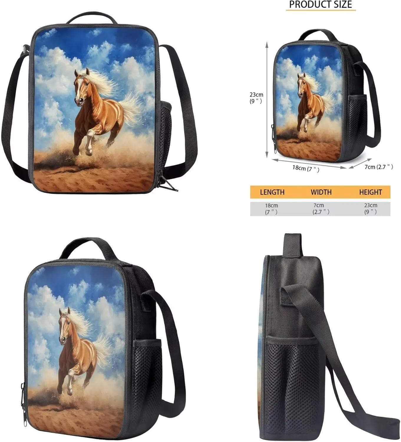 Retro Horse Backpack for Boys 4 Piece Backpack Set with Lunch Box Pencil Box Water Bottle 17inch Kids 3rd 5th Grade Shoulder Bag Bookbag Daypack for Boys Comfort Easy to Clean
