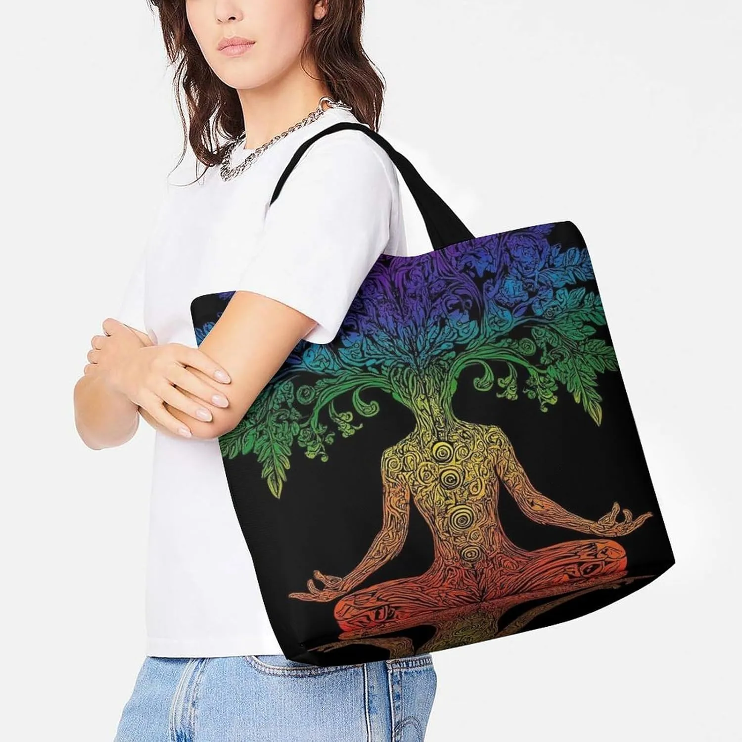 Reusable Grocery Bag for Women, Portable Large Shopping Storage Bag Casual Shoulder Handbags