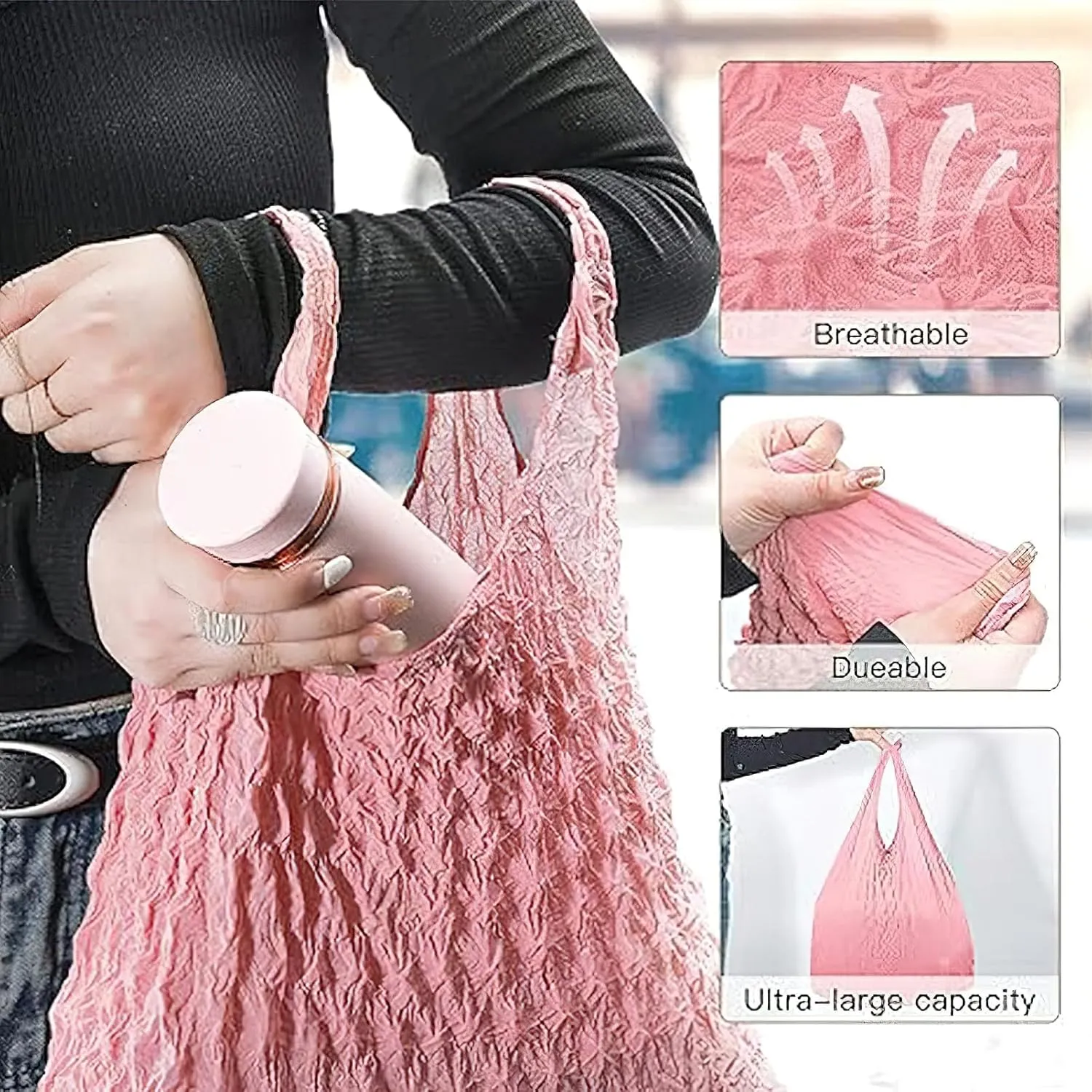Reusable Grocery Bag -Magic Stretch Pleated Bags, Stretchable Large Tote Merchandise Bulk Bags,Multipurpose Tote Bag