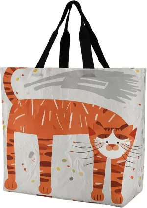 Reusable Grocery Shopping Cloth Bags Cat Stretch Print Shoulder Tote Bag Fashionable Tote Handbag for Work Beach Travel Shopping