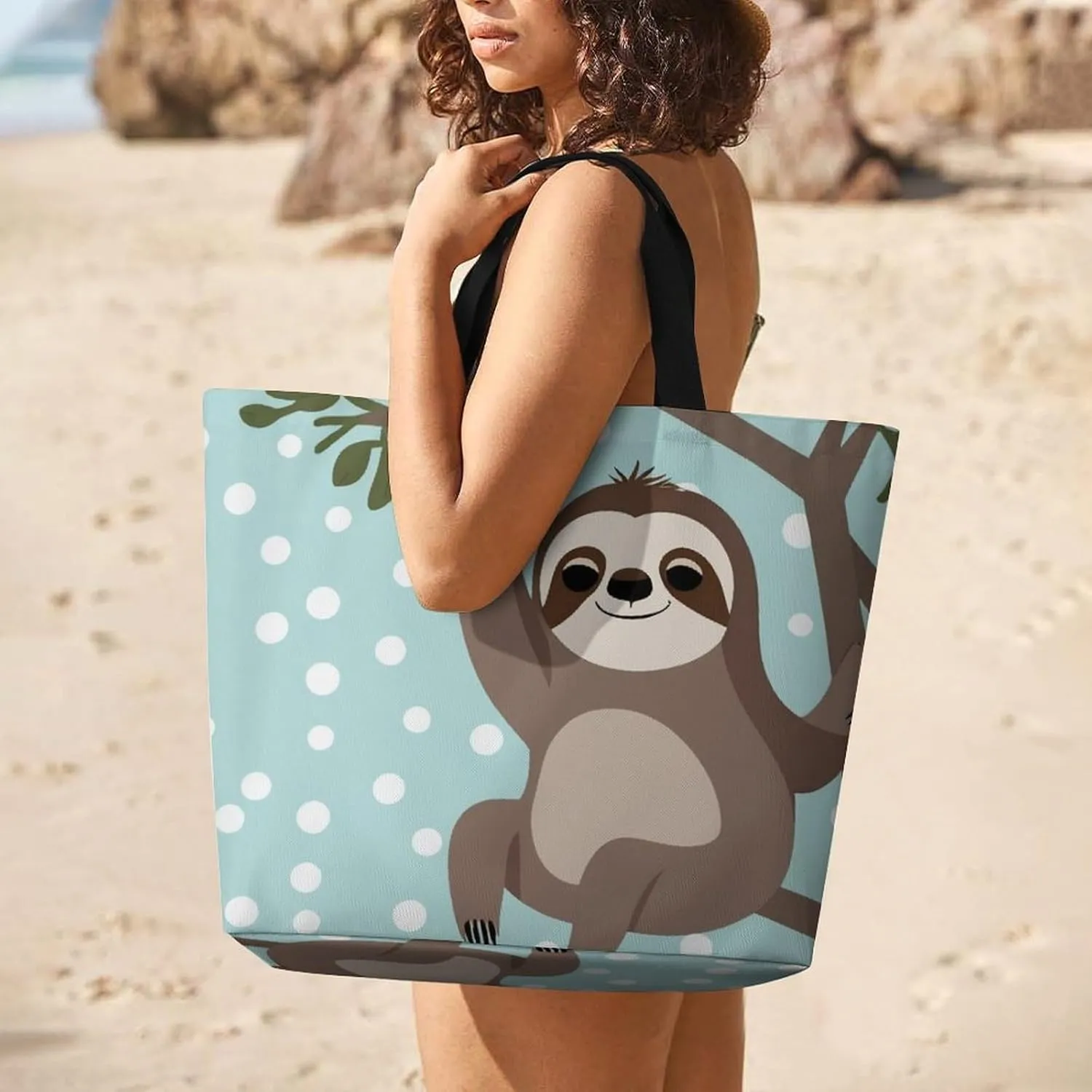 Reusable Shoulder Bag for Women, Portable Large Grocery Shopping Bags Casual Tote Bag