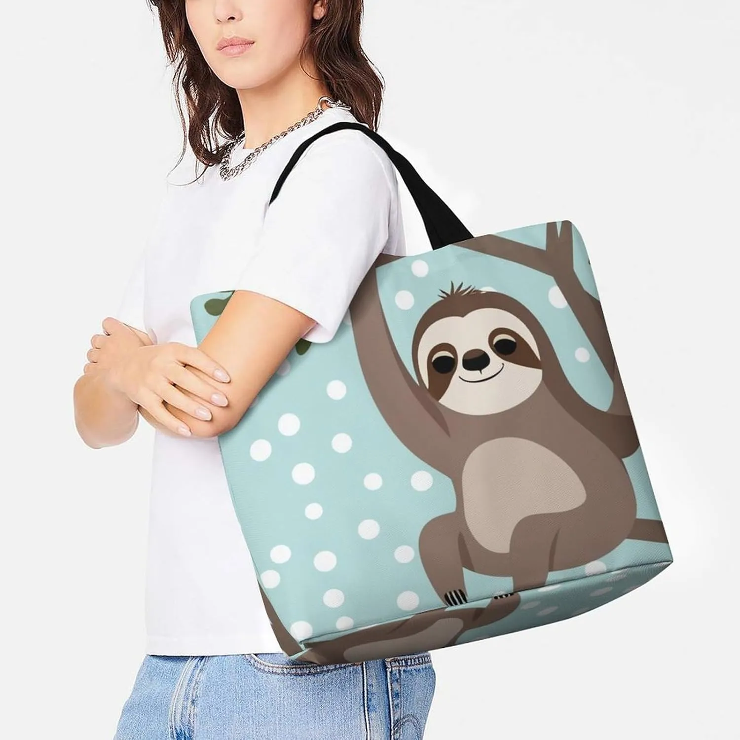 Reusable Shoulder Bag for Women, Portable Large Grocery Shopping Bags Casual Tote Bag